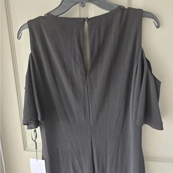 $99 Calvin Klein Black Dress 10 Women Shift Cold Shoulder Flutter Sleeve New - Picture 13 of 14